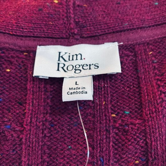 Kim Rogers Cardigan NEW! LS Cable Knit Open Front Wine Red Cotton Blend, Large - Picture 4 of 12
